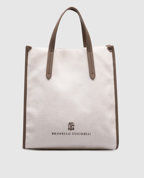Brunello Cucinelli Біла сумка з льоном у візерунок з вишивкою логотипа ML571M102