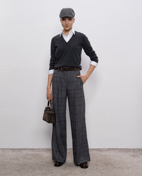 Brunello Cucinelli Сірий пуловер з кашеміру з ланцюжком моніль M12144402P