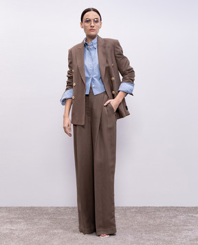Brunello Cucinelli Коричневый двубортный жакет с льном. MH1267040