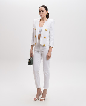 Balmain Белые джинсы-скини с логотипом патча. EF1MG009DB69