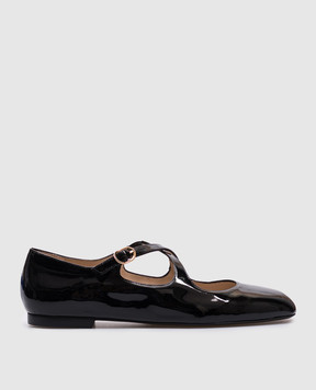 Stuart Weitzman Черные кожаные лакированные балетки CLEM SK070