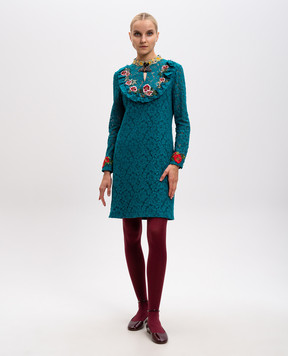 Gucci Зелена сукня з мережива з брошкою 448852