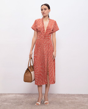 Ermanno Scervino Красное платье миди из шелка в цветочный принт D462Q359OYQ
