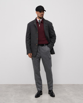 Brunello Cucinelli Бордовий светр з кашеміру в рубчик M2229525