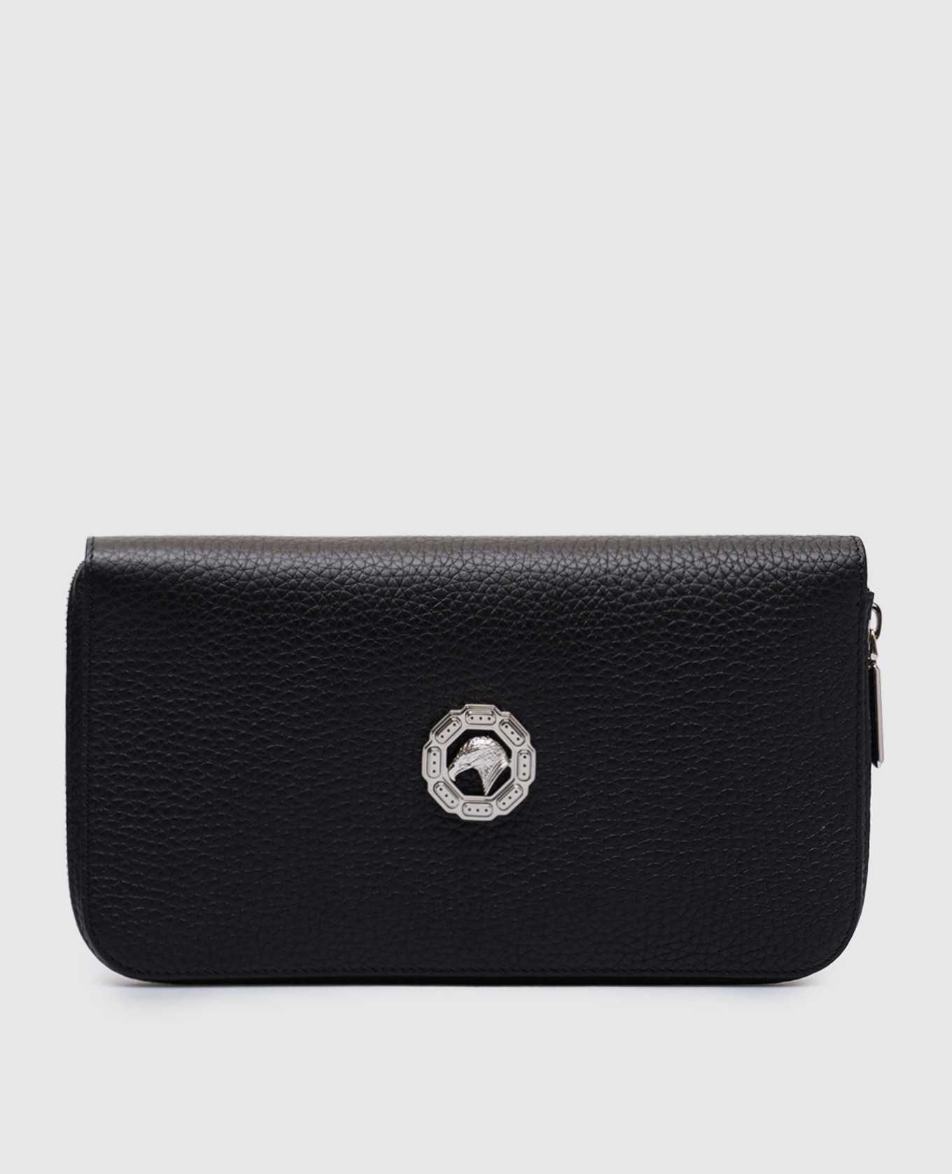 

Черный кожаный кошелек с металлическим логотипом, Кошельки