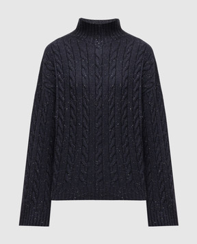 Peserico Синий свитер с шерстью, шелком и кашемиром в фактурный узор с люрексом. S99018F0709095
