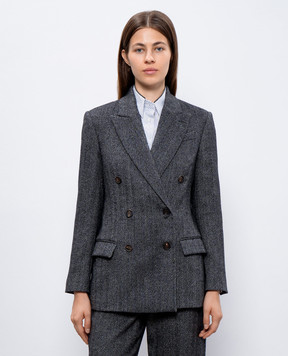 Brunello Cucinelli Чорний двобортний жакет з вовною в тканий візерунок MB1277036
