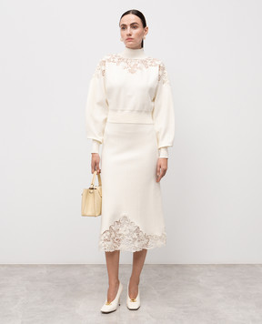 Twinset Біла спідниця міді з квітковою вишивкою 252TP3407