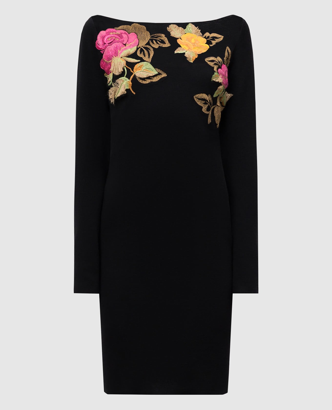 

Черное платье с цветочной вышивкой, Черный, Повседневные платья