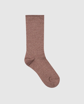 Brunello Cucinelli Коричневі шкарпетки з кашеміром та шовком з люрексом M41945019P