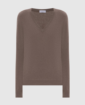Brunello Cucinelli Коричневий пуловер з кашеміру з ланцюжком моніль M12144402P