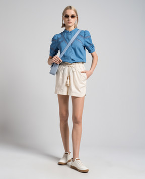 Twinset Блакитна блуза з мереживом з металевим логотипом 241TP2692