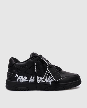 Off-White Черные кожаные кроссовки OUT OF OFFICE с принтом FOR WALKING OMIA189C99LEA012