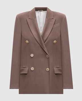 Brunello Cucinelli Коричневый двубортный жакет с льном. MH1267040