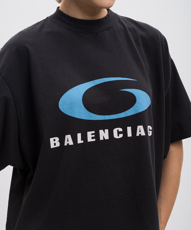 Balenciaga - Черная футболка с принтом логотипа с винтажным