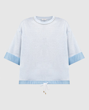 Peserico Голубая футболка с шелком и леном с цепочкой мониль S06445J03036B