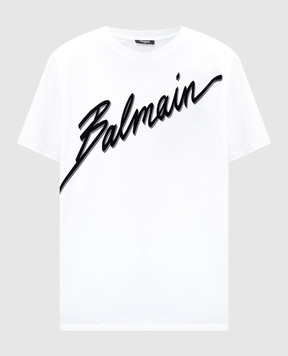 Balmain Белая футболка с принтом логотипа Balmain Letter EH1EG010BC86