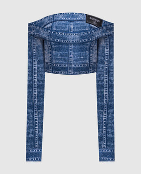 Balmain Синій укорочений топ з нашивкою логотипа EF1AO385KH80