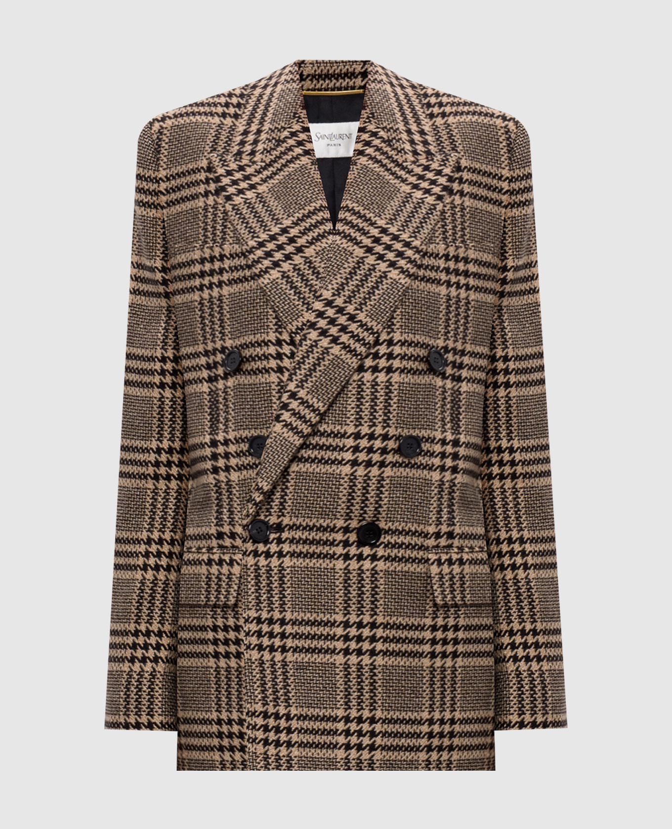 

Коричневый двубортный жакет из шелка и кашемира в клетку, Жакеты