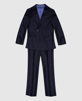 Stefano Ricci Детский синий двубортный костюм из шерсти Y3SF378950W803