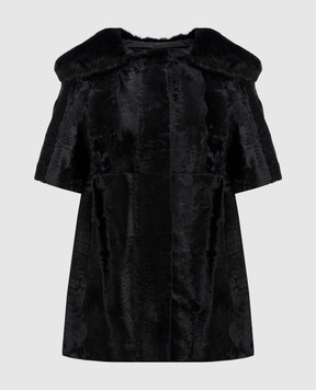Prada Чорна шуба з овчини та хутра норки з укороченими рукавами 165229