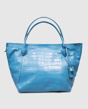 Ermanno Scervino Блакитна шкіряна сумка-тоут з тисненням під шкіру крокодила D443S357NBZ