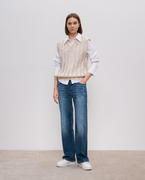 Brunello Cucinelli Сині джинси з ефектом потертості  з ланцюжком моніль MP114P5941