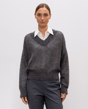 Brunello Cucinelli Серый пуловер с шерстью с люрексом MBG775502