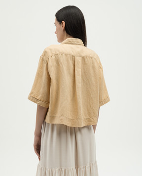 Brunello Cucinelli Бежева укорочена сорочка з льоном з ланцюжком моніль MD698MH636
