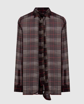 Saint Laurent Коричневая блуза из шелка в клетку 838125Y3H84