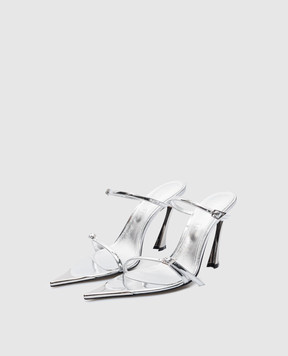 Thierry Mugler Сріблясті шкіряні мюлі з металевим оздобленням MUSS24SC014CM012