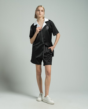 Balmain Чорна блуза з вишивкою монограми логотипа CH0HN089XI63