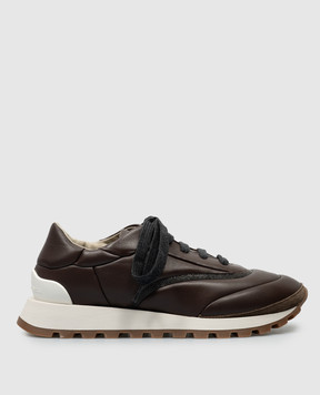 Brunello Cucinelli Коричневые кожаные кроссовки с цепочкой мониль MZSKG2781P