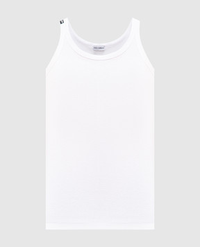 Dolce&Gabbana Белая майка в рубчике с нашивкой логотипа M8C19JONN96