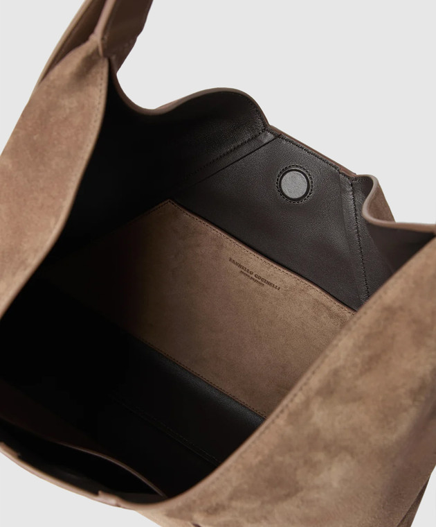 Brunello Cucinelli Коричневая замшевая сумка-хобо Duo с тиснением логотипа MBHID3678 изображение 4