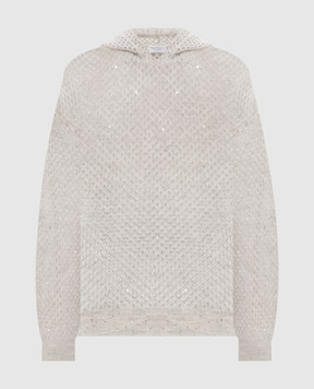 Brunello Cucinelli Серое ажурное худи с шерстью MPS732409P