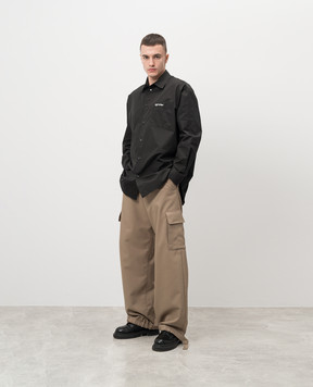 Off-White Черная рубашка с вышивкой логотипа OMGE004F24FAB001