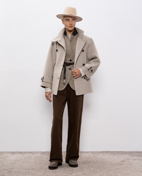 Brunello Cucinelli Бежевый джемпер из кашемира с цепочкой мониль M12707300