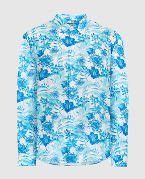 Vilebrequin Голубая рубашка Tahiti Flowers с вышивкой логотипа CCAAV203