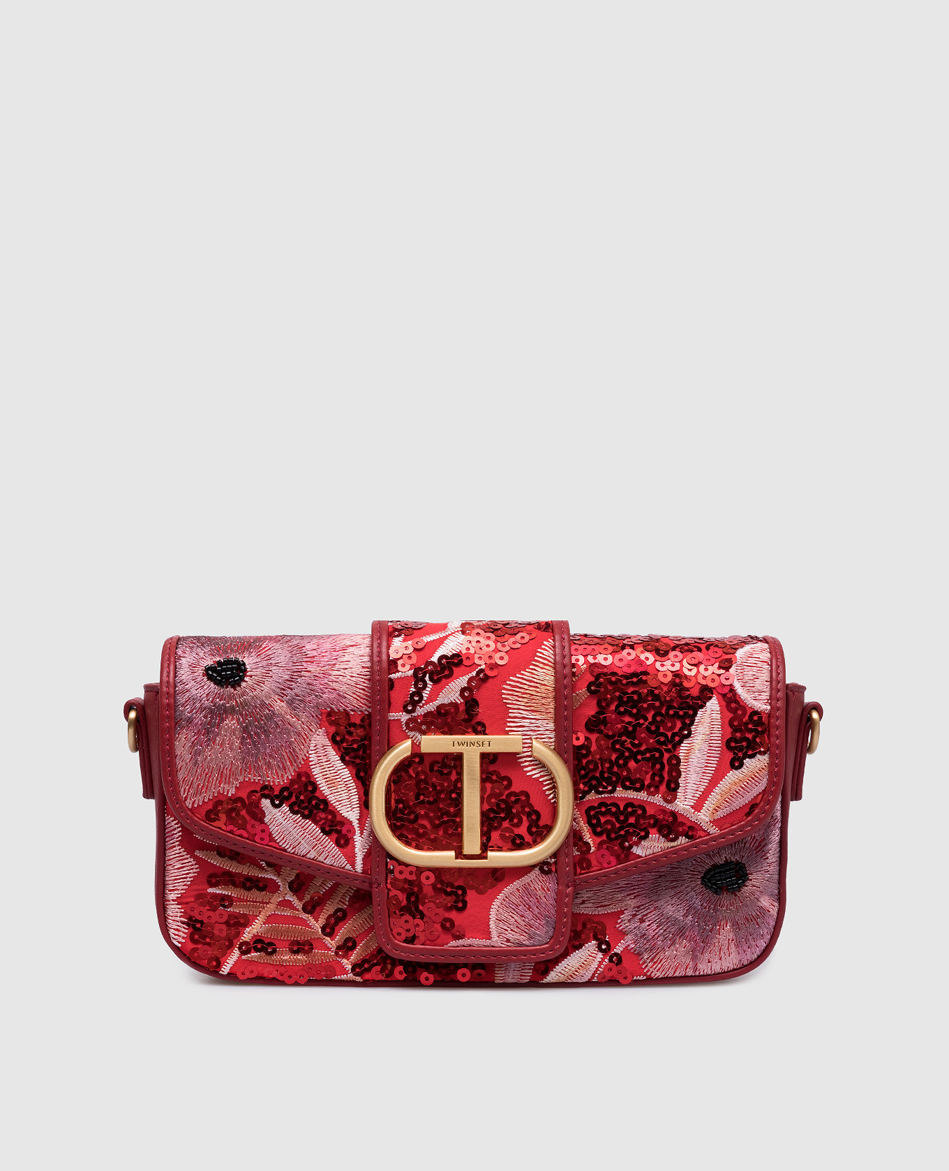 

Красная сумка-багет Amie с логотипом с пайетками., Красный, Сумки через плечо