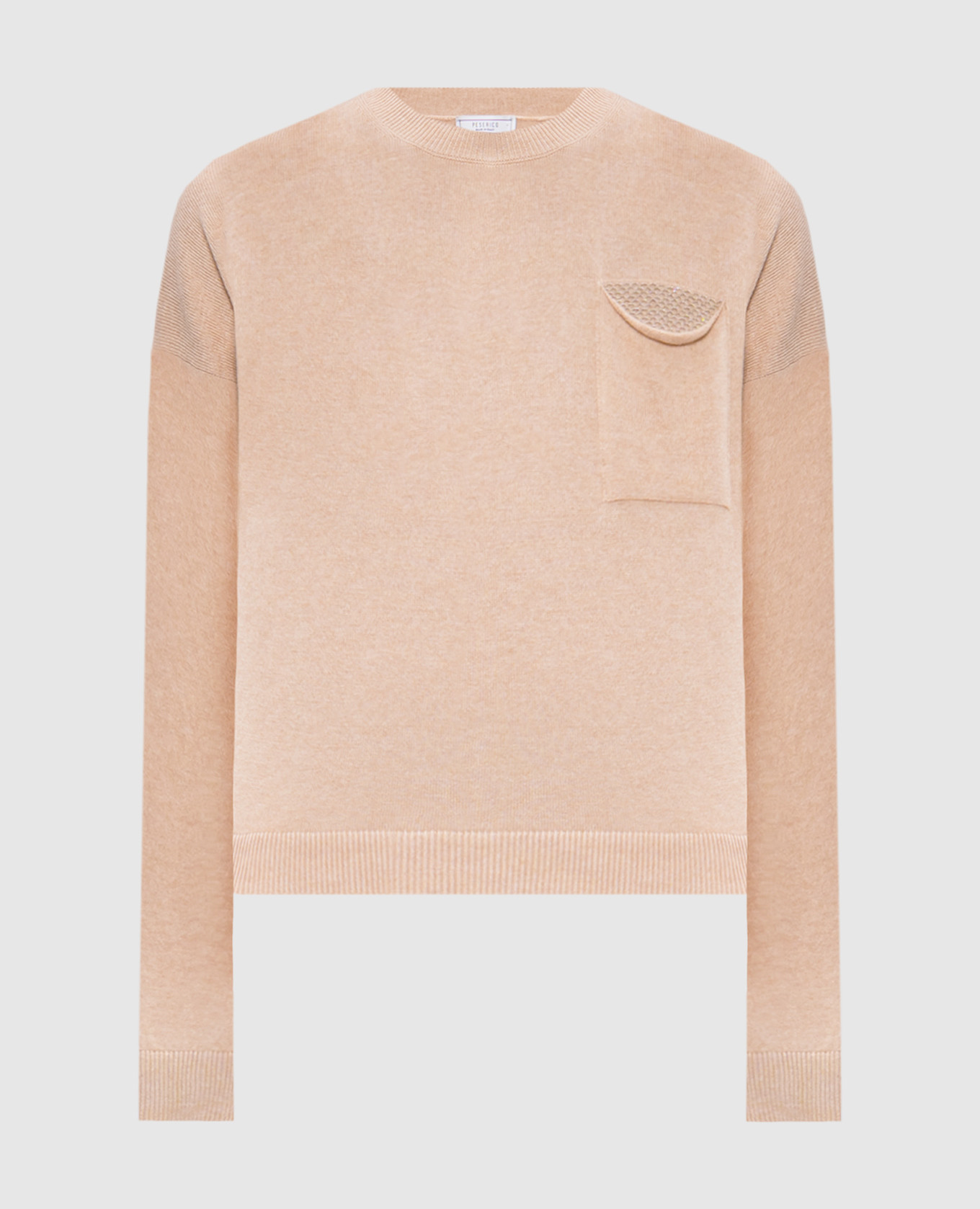 

Бежевый свитер из шерсти, шелка и кашемира с цепочкой мониль, Свитера