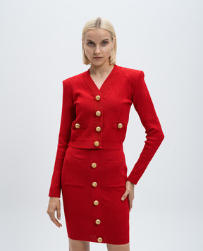 Balmain Червоний кардиган в тканий геометричний візерунок DF0KL007KH58