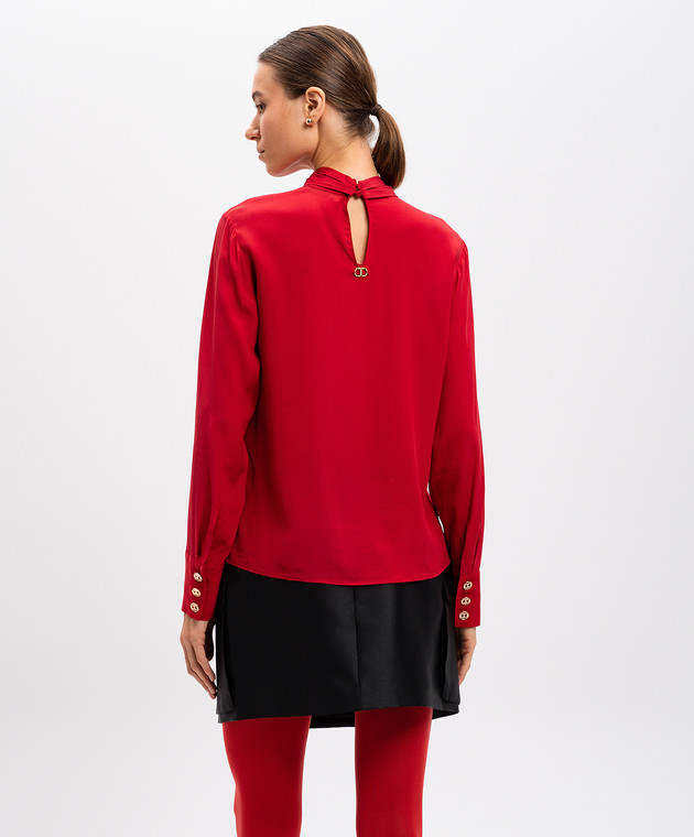 Twinset Красная блузка с шелком с металлическим логотипом Oval T 242TT2341 изображение 4