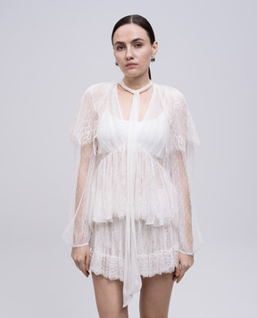 Twinset Біла блуза із шовку з мереживом 251TS2094