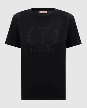 Twinset Чорна футболка з вишивкою логотипа 251TP2072