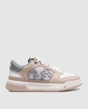 AMIRI Бежевые кожаные кроссовки Classic Low с логотипом AWFOSR1073