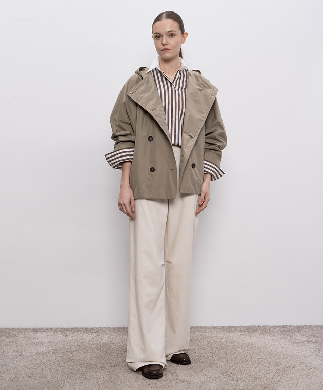 Brunello Cucinelli Бежевая двубортная куртка с цепочкой мониль MG5017868 изображение 2