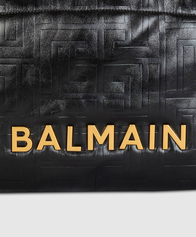 Balmain Чорна шіряна сумка-тоут Cabas 1945 з фактурним логотипом EN1FF827LETF зображення 4