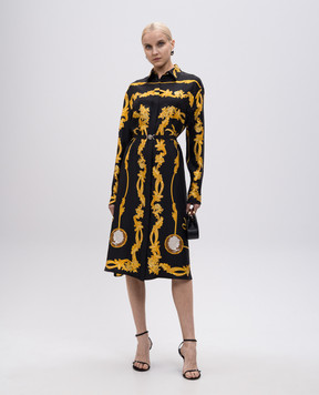 Versace Чорна сукня-сорочка із шовку в принт 10186221A14437