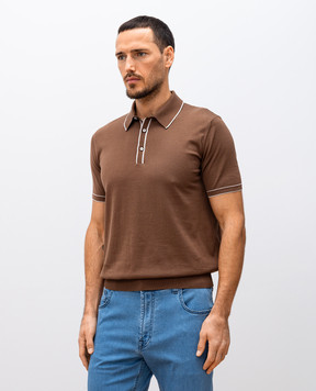 Bertolo Cashmere Коричневое поло с шелком с контрастным окантованием 902421002470